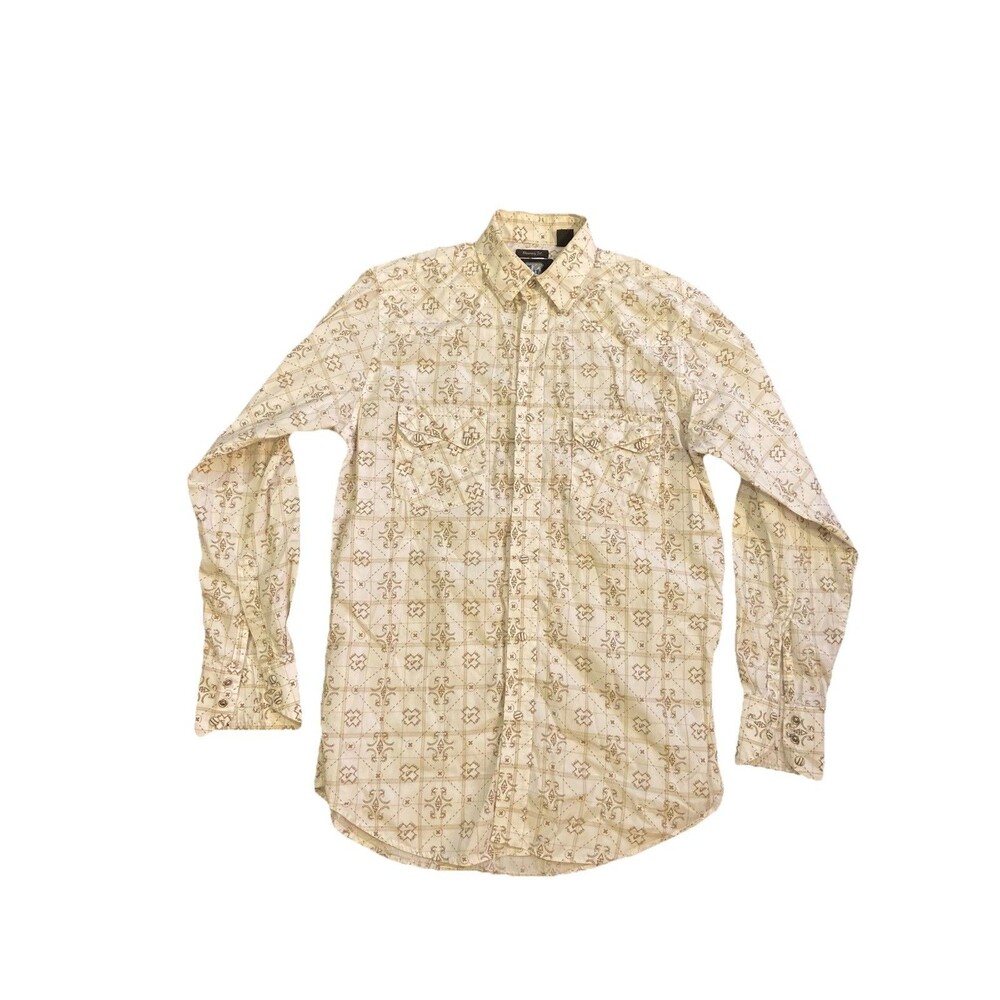 Western Cowboy Pearl Snap Shirt Men’s Medium Long Sleeve Geometric